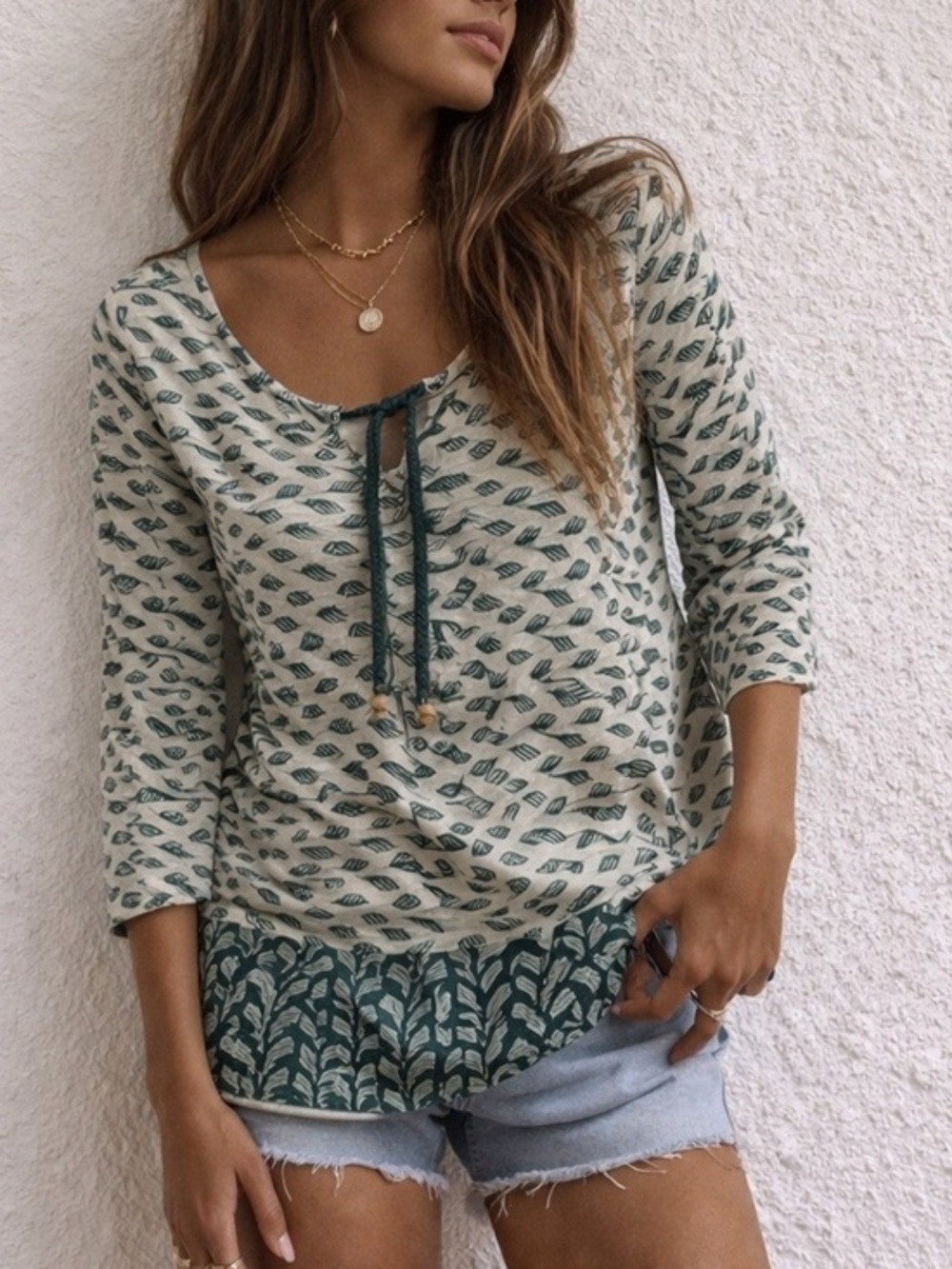 Bob Timberlake Coastal Print‎ Tunic Top Medium NWT Casual Ivory Green